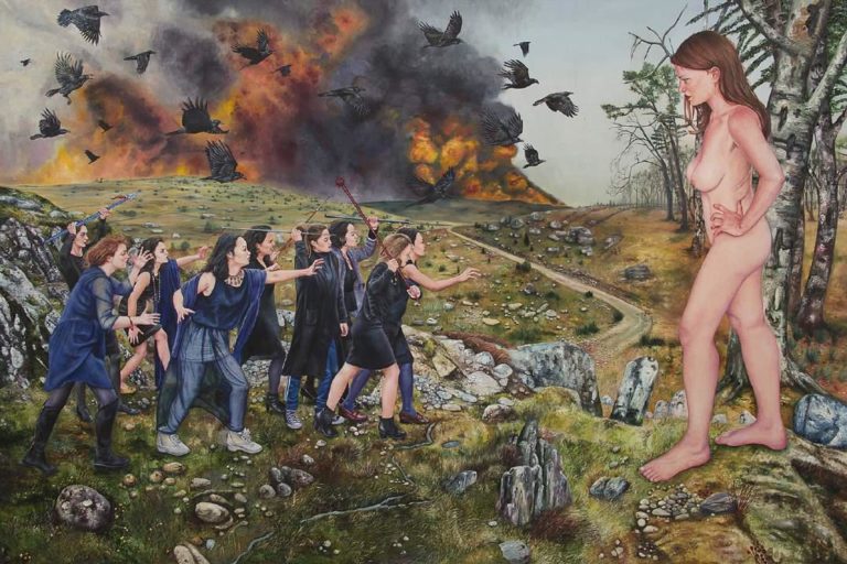 Nazanin Pouyandeh, Soulèvement des âmes noires , 2016, huile sur toile, 190 x 295cm